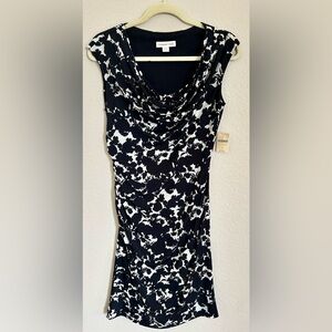 NWT Coldwater Creek Cowl Neck Body Con Dress Blk & Wht Floral Design Sz 4